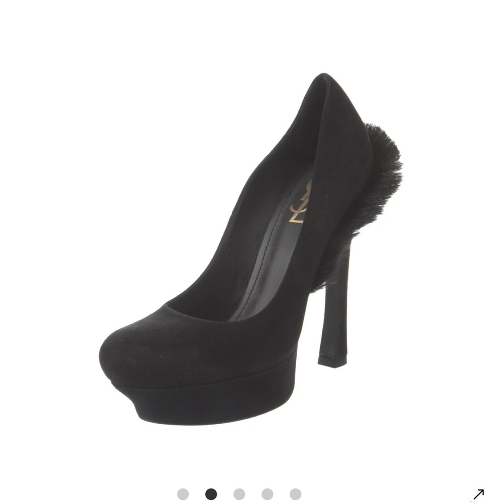 Yves Saint Laurent Black Suede Heels with Pom Detail